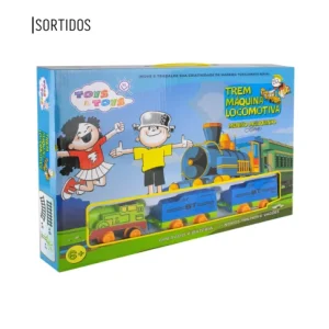 BRINQ TREM MAQUINA LOCOMOTIVA PLAST A PILHA C/TRILHOS/VAGOES CX