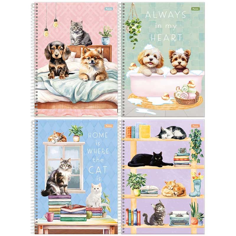 CADERNO CAPA DURA ESPIRAL 01X1 80 FOLHAS FURFRIENDS FORONI