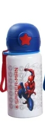 GARRAFA INF METAL 500ML C/TRAVA E CANUDO HOMEM ARANHA DIVS DISNEY