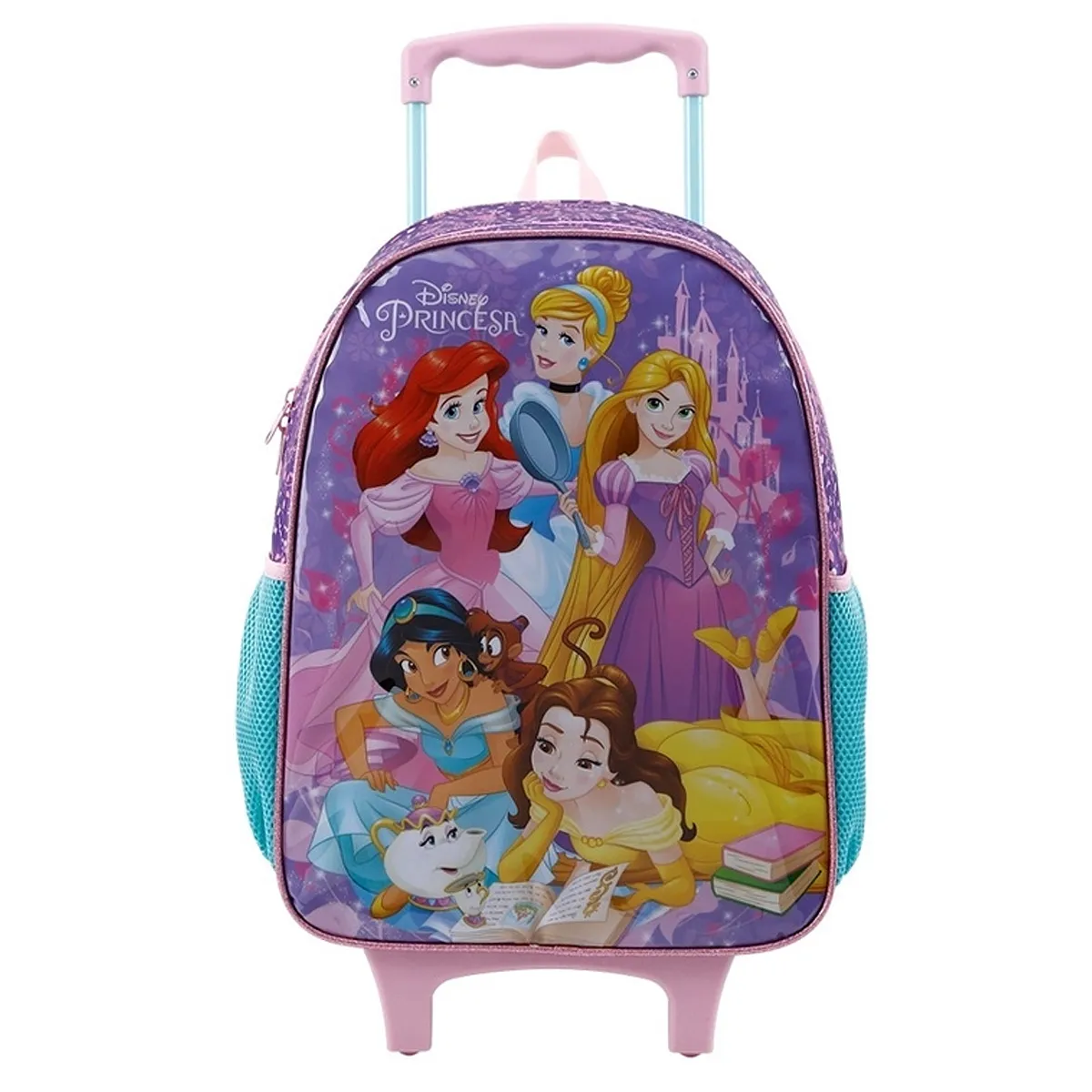 Mochila escolar rodinha infantil Princesas Disney roxo Xeryus